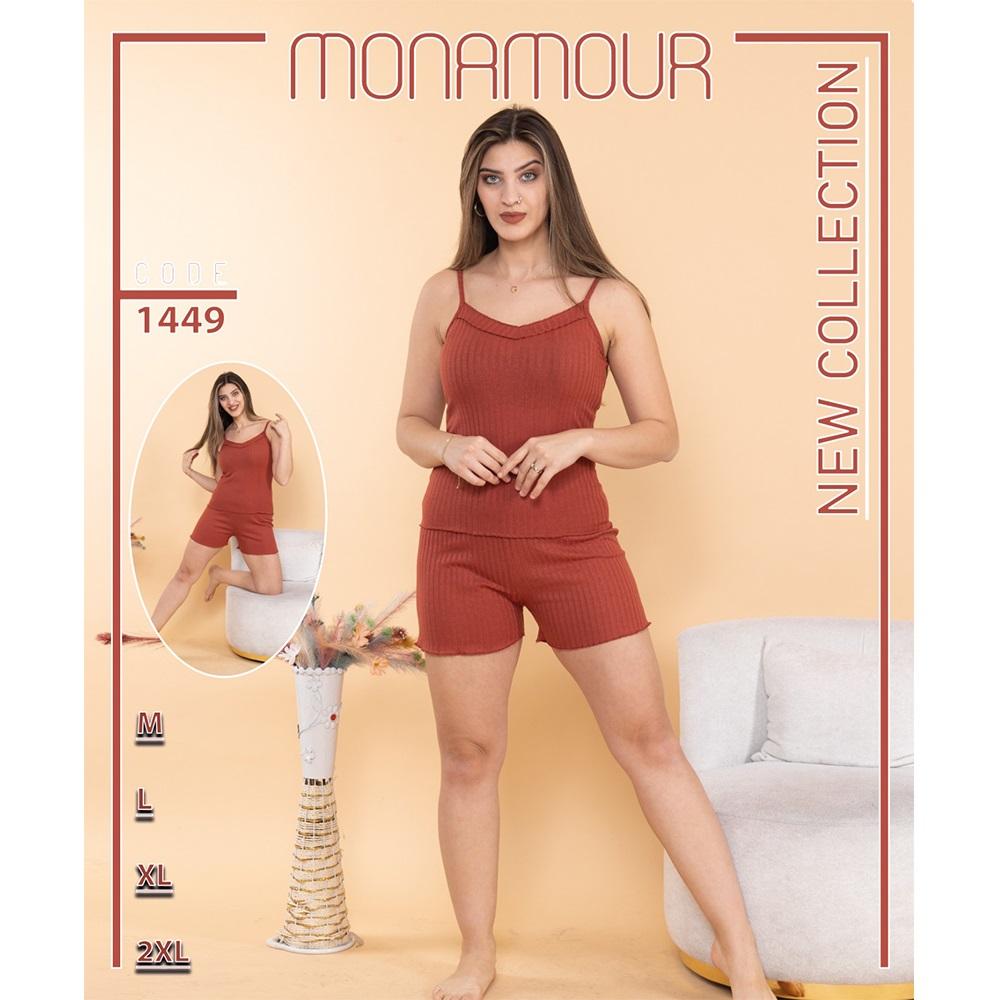 Monamour 1449 Bayan Fitilli İp Askılı Şortlu Pijama Takımı M- 2XL