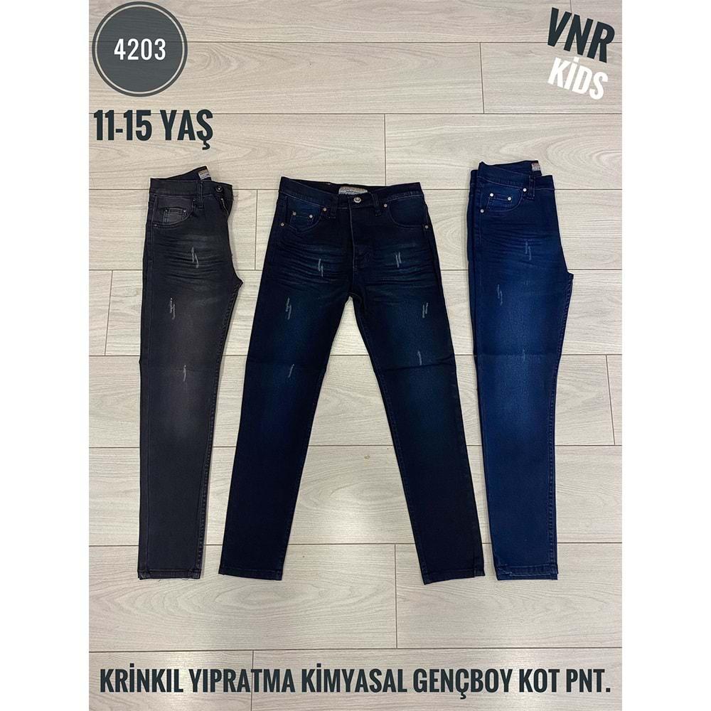 VNR 4203 Erkek Çocuk Bıyık Yıpratma Genç Boy Kot Pantolon 11-15 Yaş