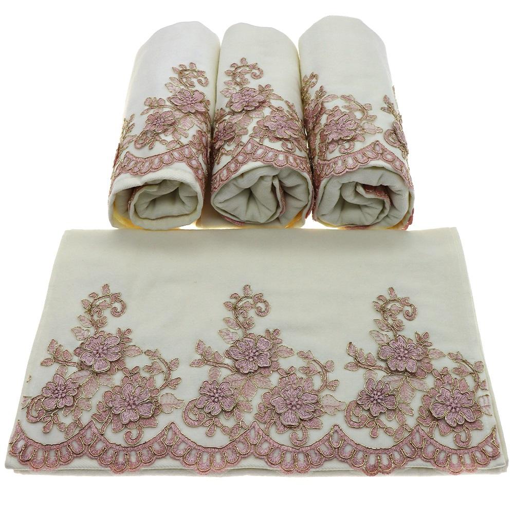 Yoncagül 50x90 cm Kadife Fransız Dantelli El Yüz Havlusu