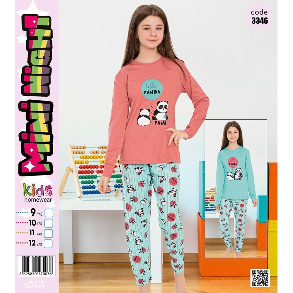 Mini Night 3346 Kız Çocuk Panda Bas Pijama Takımı 9-12 Yaş