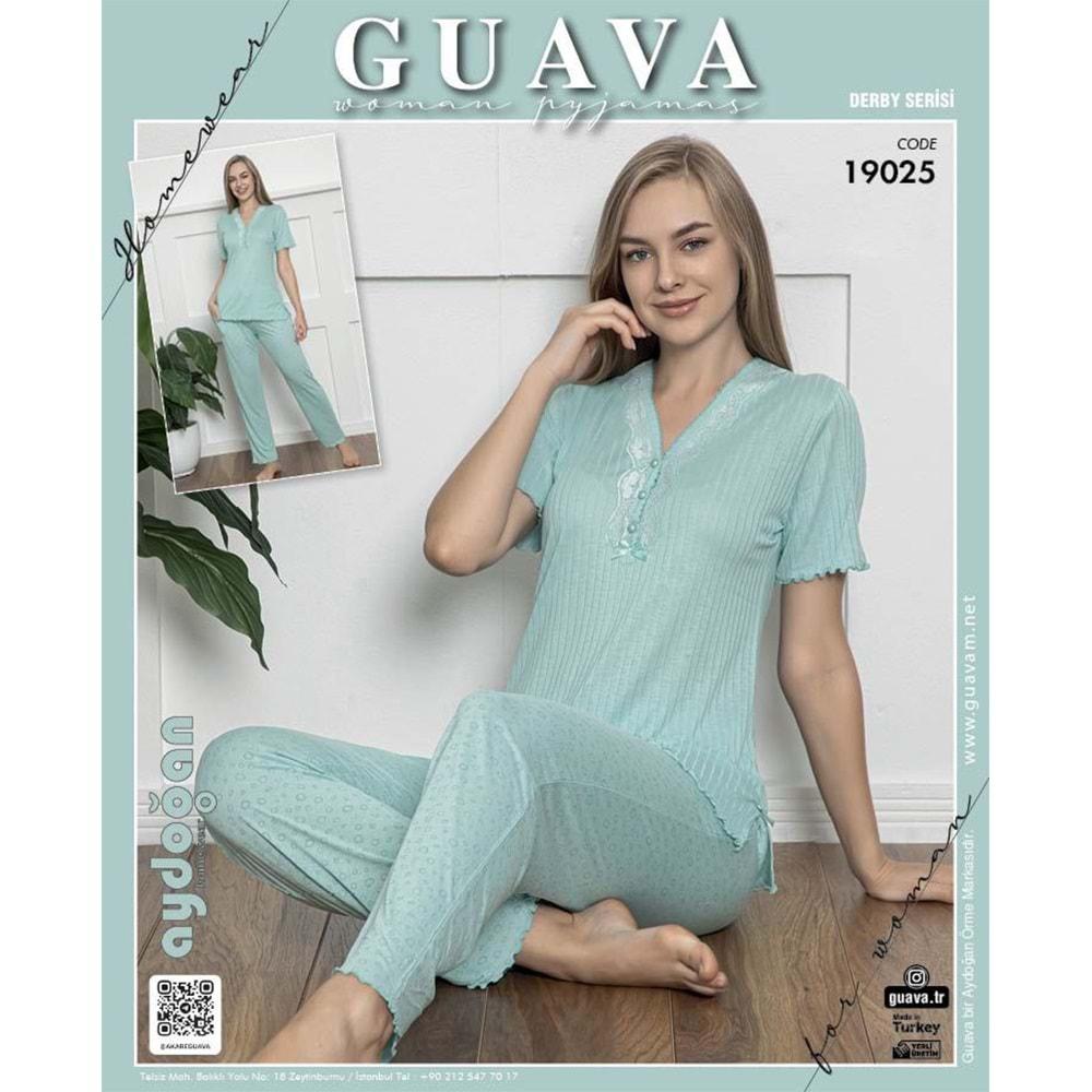 Guava 19025 Bayan Derby Kısa Kol Pijama Takımı M-XL
