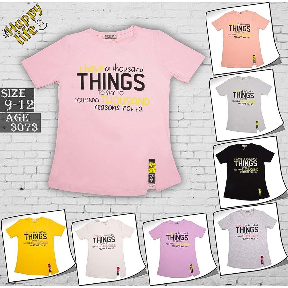 Happy Life 3073 Kız Çocuk Things Armalı Baskılı Tişört 9-12 Yaş