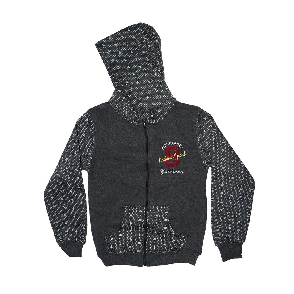 3030 Üç İplik Fermuarlı Kapşonlu Hırka 8-12 Yaş