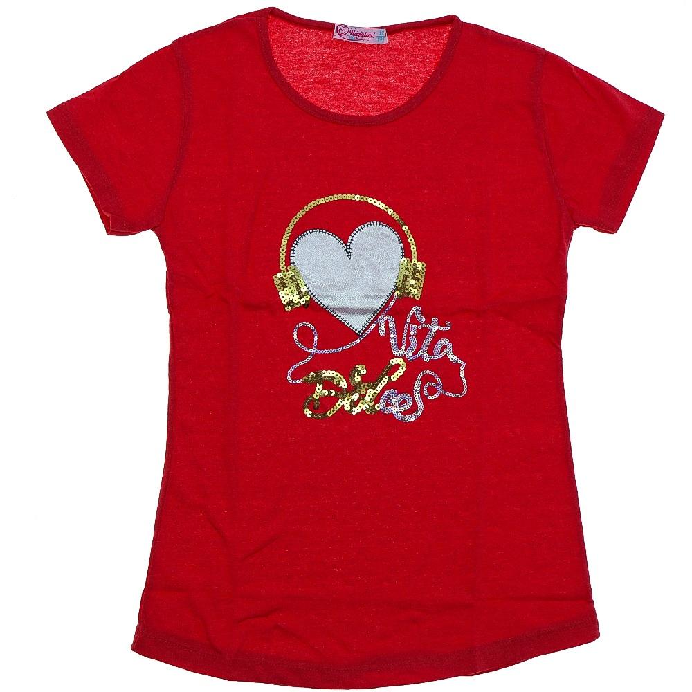 Arya 1007 Kız Çocuk Penye Pullu Kalp Nakışlı Tişört 8-12 Yaş