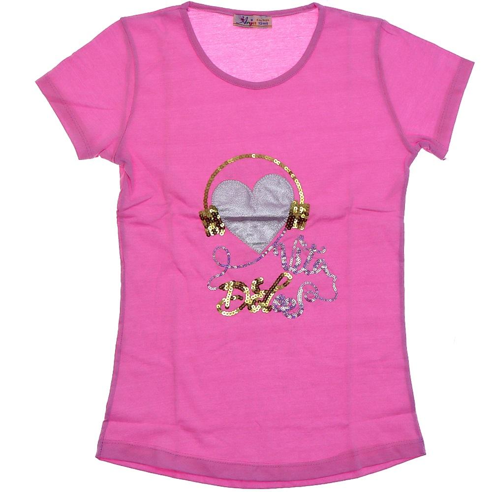 Arya 1013 Kız Çocuk Penye Pullu Kalp Nakışlı Tişört 3-7 Yaş