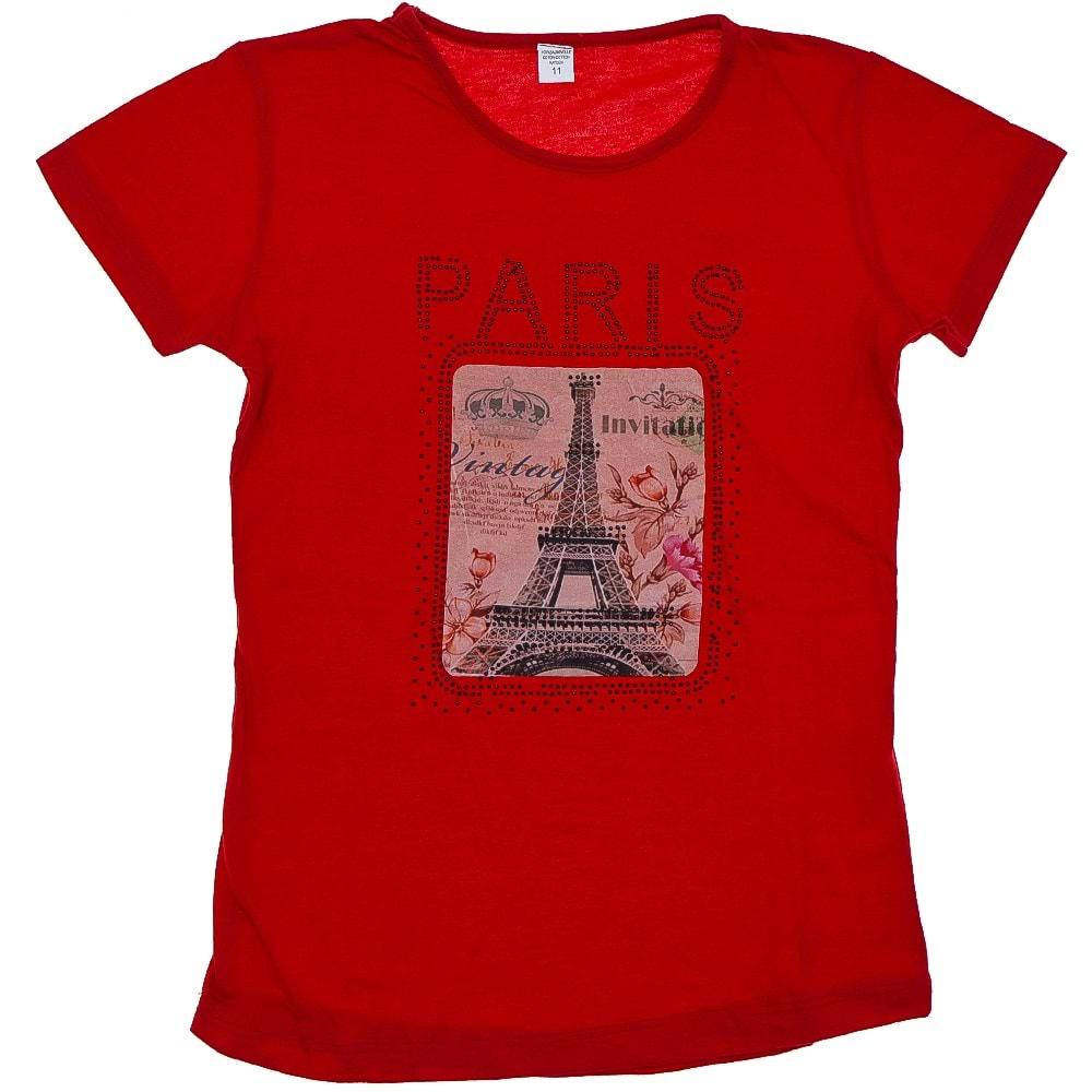Arya 3575 Kız Çocuk Penye Taş Paris Nakışlı Tişört 11-15 Yaş