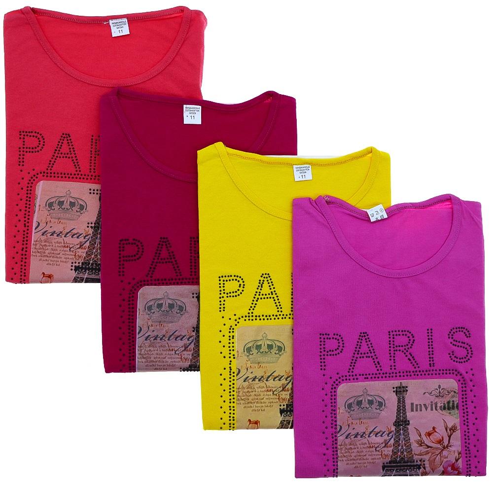 Arya 3575 Kız Çocuk Penye Taş Paris Nakışlı Tişört 11-15 Yaş