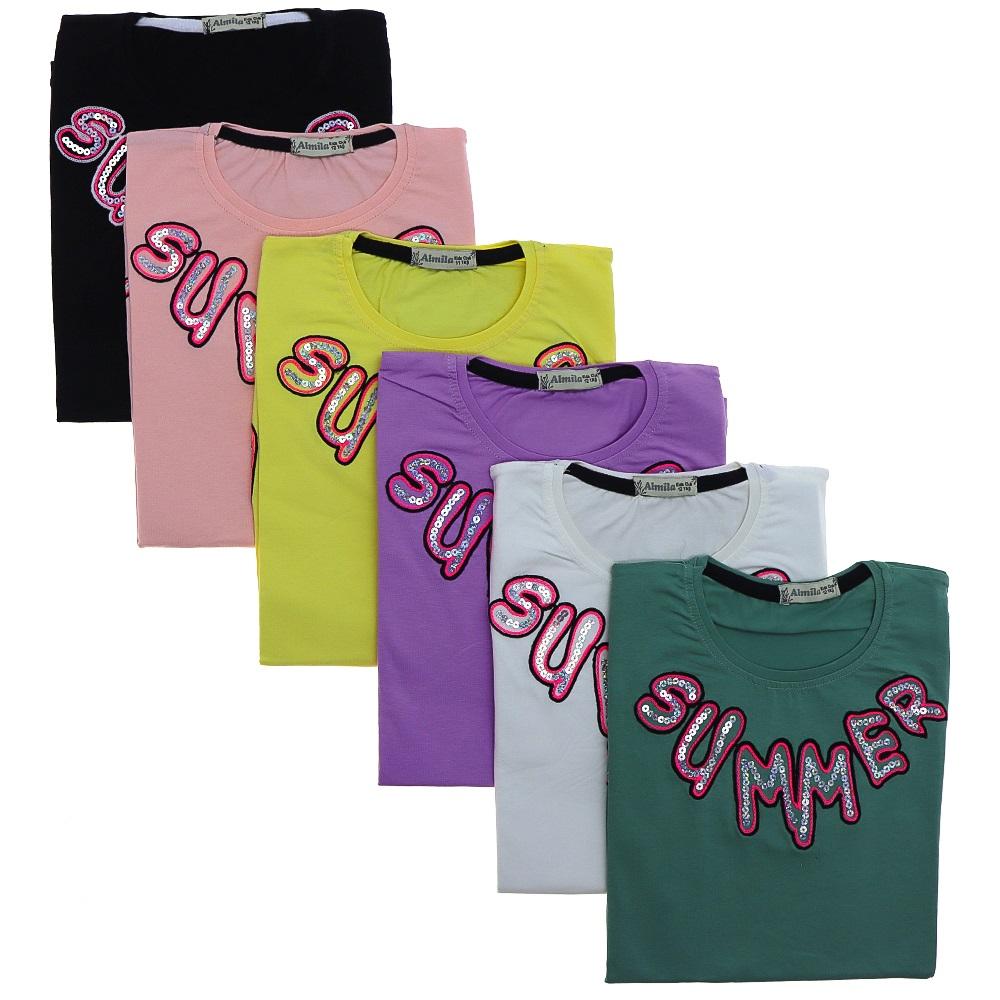 Almila 0006 Kız Çocuk Penye Summer Nakışlı Tişört 9-12 Yaş