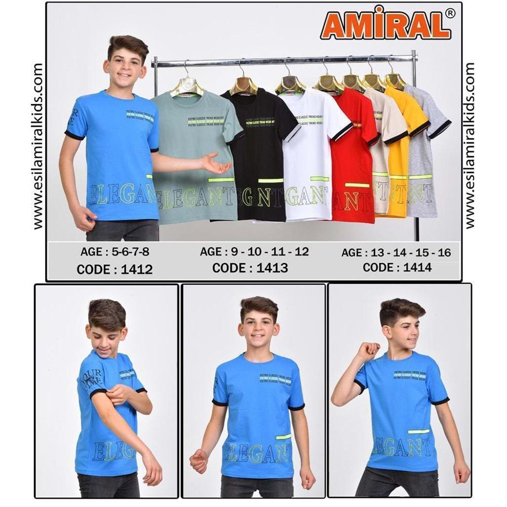 Amiral 1412 Erkek Çocuk Penye Elegant Baskılı Tişört 5-8 Yaş