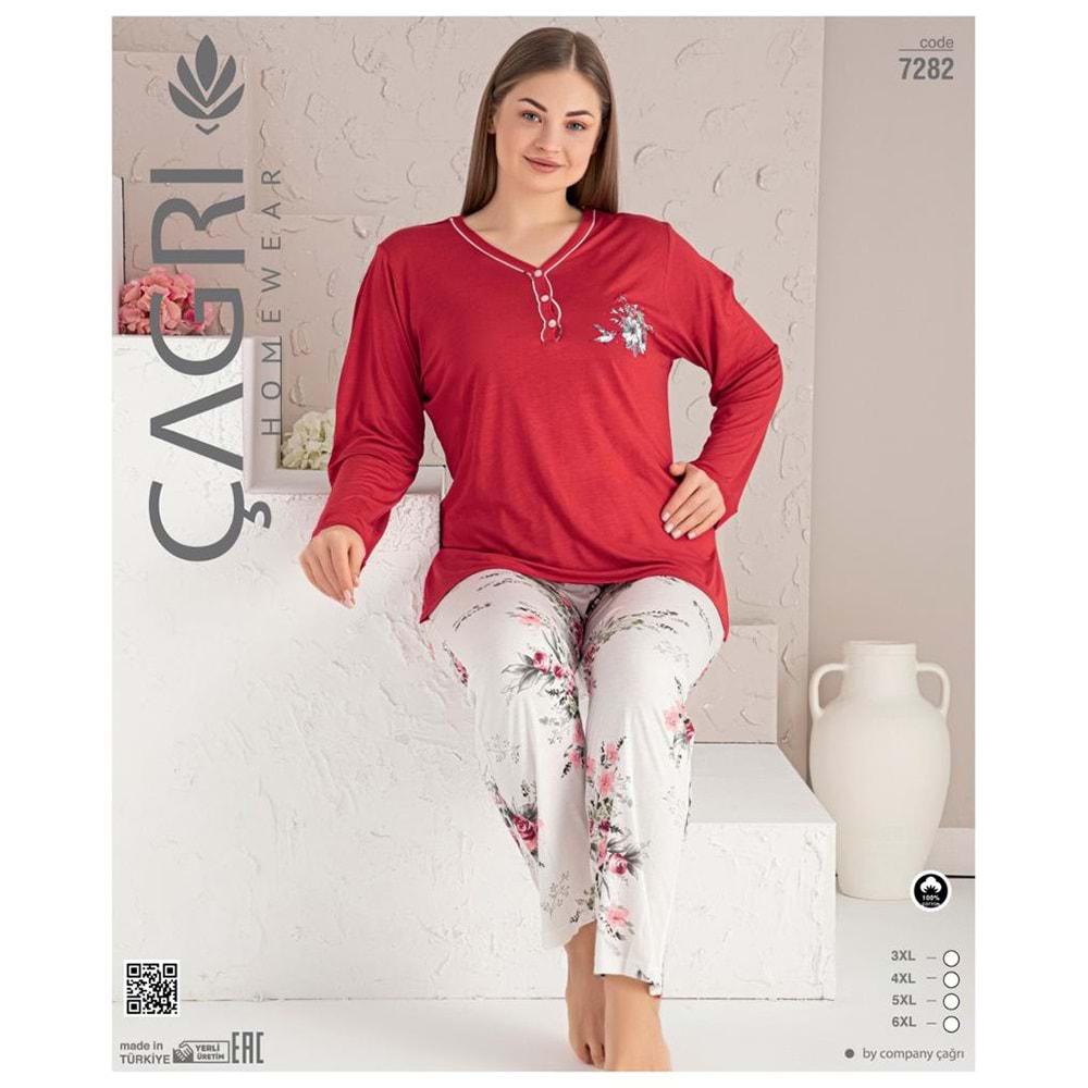 Çağrı 7282 Bayan Penye 3 Düğmeli Big Size Battal Pijama Takımı 3XL-6XL