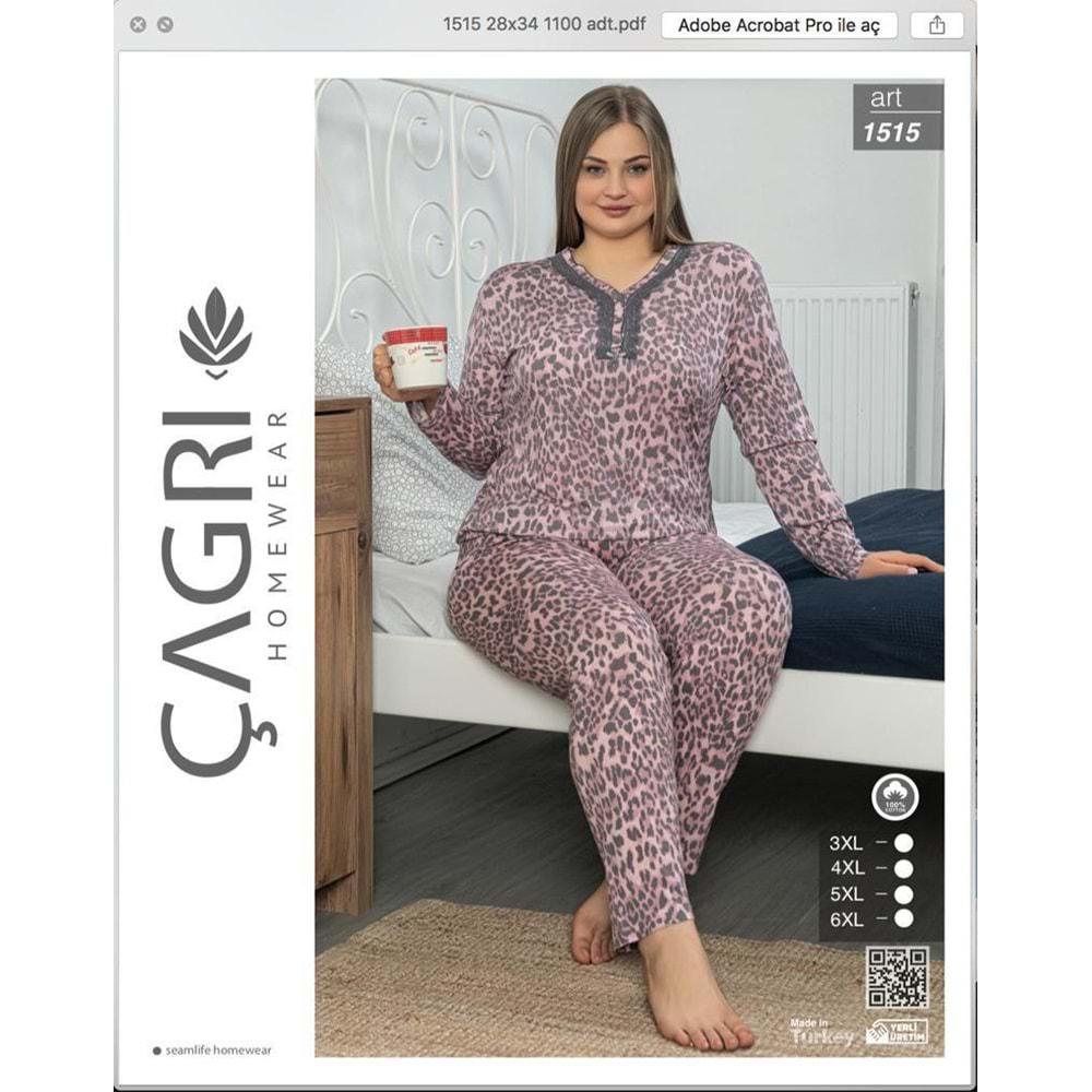 Çağrı 1515 Bayan Penye 3 Düğmeli Big Size Battal Pijama Takımı 3XL-6XL