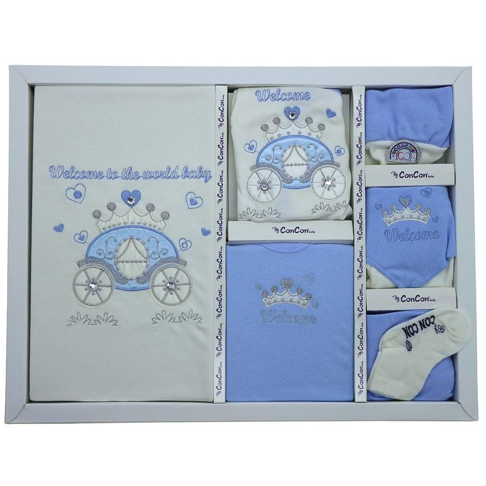 CC-704 Bebe Saten Araba Nakışlı 10 Parça Zıbın Set 0-3 Ay