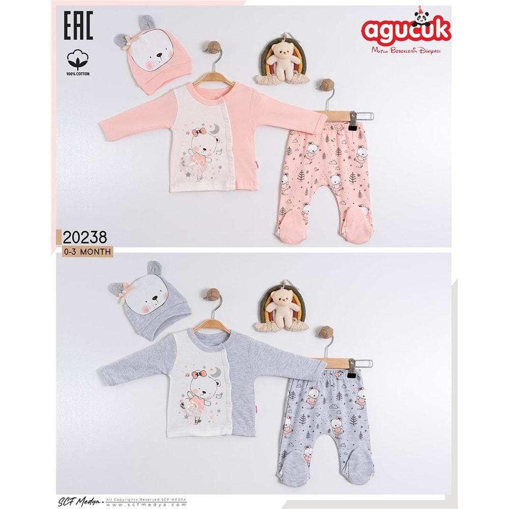 Agucuk Baby 20238 Kız Bebe Patikli Şapkalı Takım 0-3 Ay