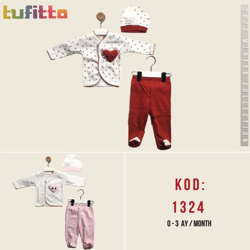 Tufitto 1324 Bebe Kalpli Şapkalı Kroşatalı Zıbın Takım 0-3 Ay