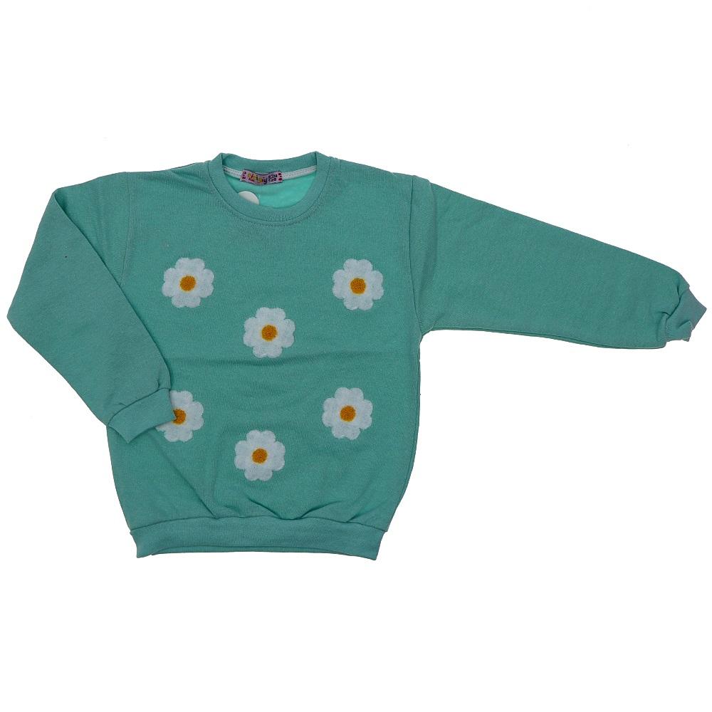 Cicigiy Kız Çocuk Çiçek Nakışlı 2 İplik Sweat 3-7 Yaş