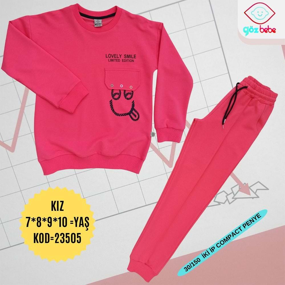 Göz Bebe 23505 Kız Çocuk Sıfır Yaka Lovely Smıle Baskılı Penye Takım 7-10 Yaş