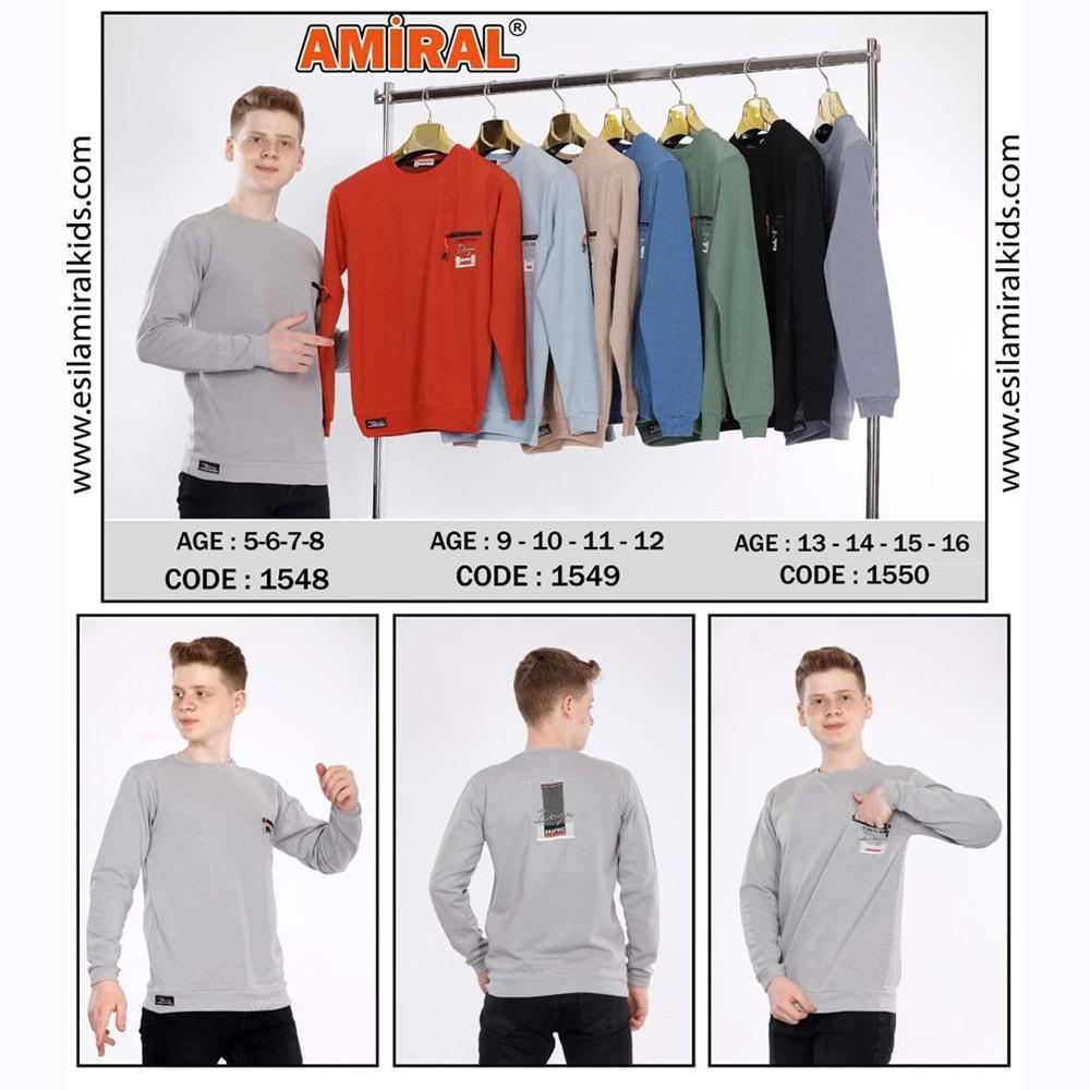 Amiral 1550 Erkek Çocuk Çelik Street Wear Bas Sıfır Yaka Sweat 13-16 Yaş