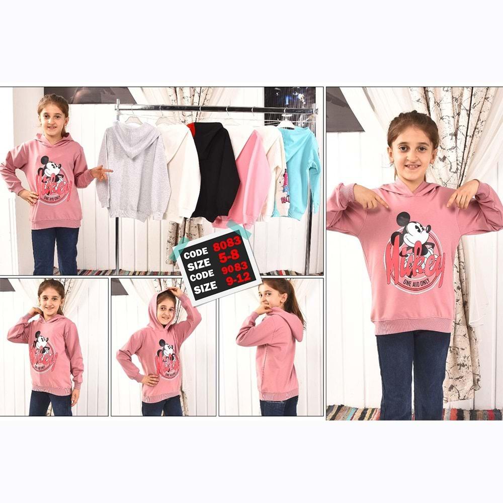 Zara 9083 Kız Çocuk 2 İp Mickey Mouse Baskılı Sıfır Yaka Sweat 9-12 Yaş