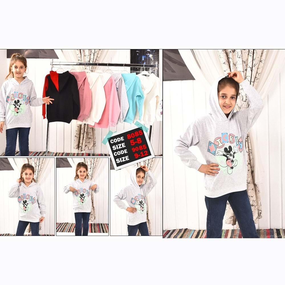 Zara 9085 Kız Çocuk 2 İp Penye Mickey Baskılı Kapşonlu Sweat 9-12 Yaş