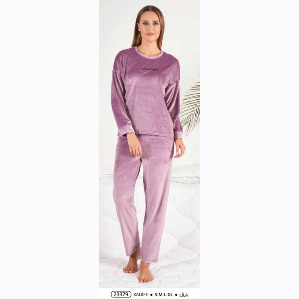 Estiva 23379 Bayan Kadife Sıfır Yaka Morning Nak Pijama Takımı S-M-L-XL