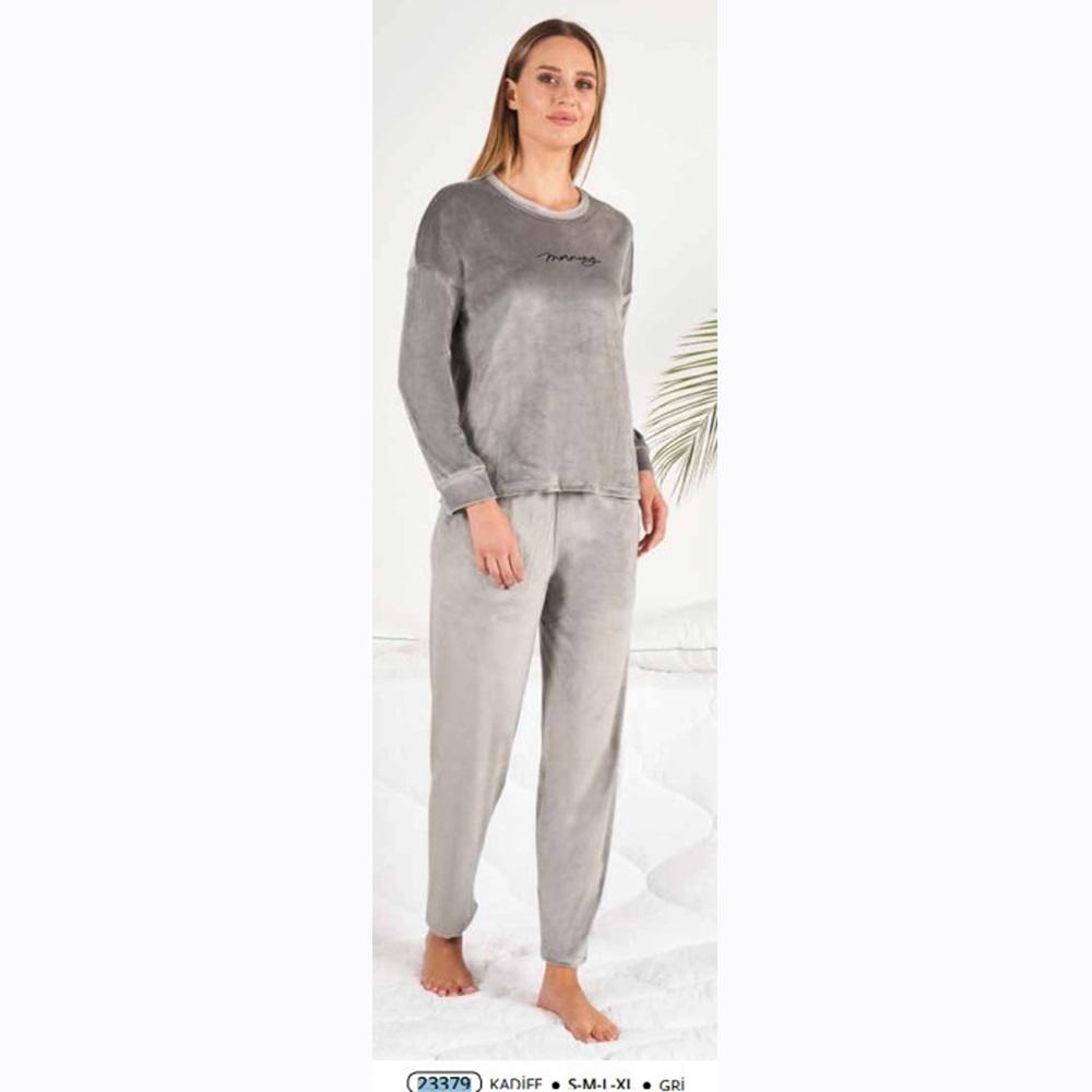 Estiva 23379 Bayan Kadife Sıfır Yaka Morning Nak Pijama Takımı S-M-L-XL