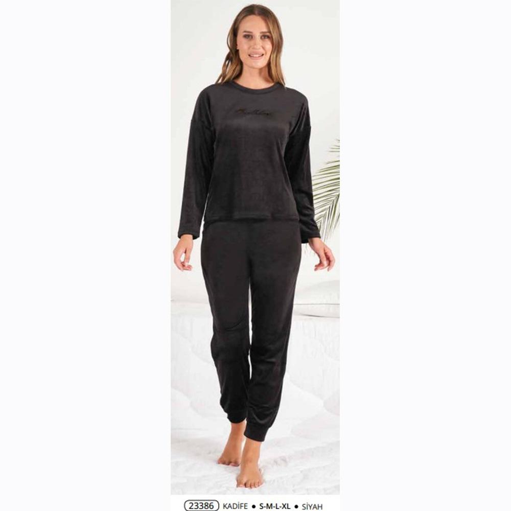 Estiva 23386 Bayan Kadife Sıfır Yaka Battal Pijama Takımı 3XL-4XL-5XL