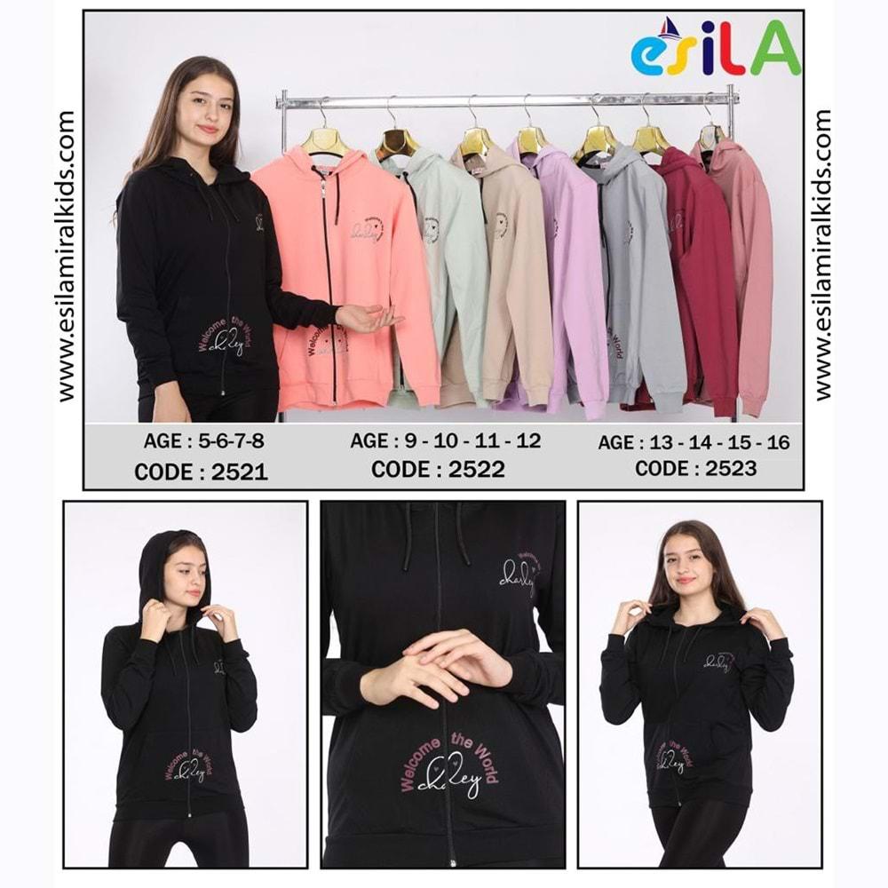 Esila 2521 Kız Çocuk Kapşonlu Penye The World Bas Ferm Sweatshirt 5-8 Yaş