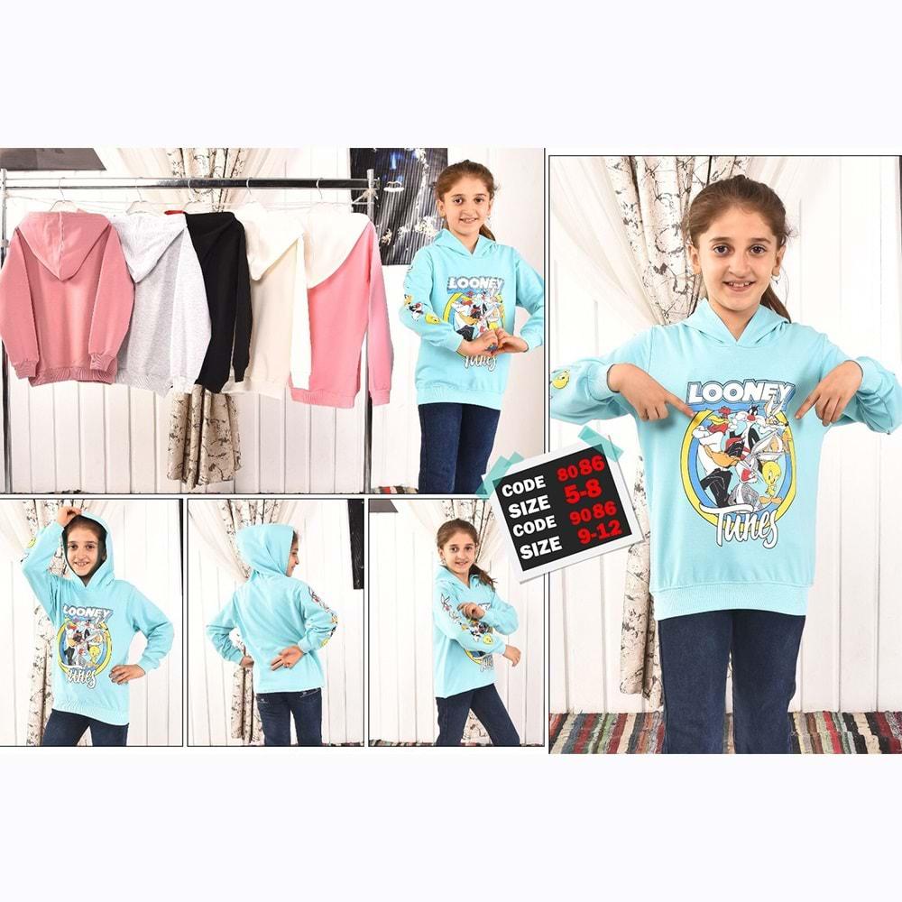 Zara 9086 Kız Çocuk Looney Baskılı Penye Kapşonlu Sweat 9-12 Yaş