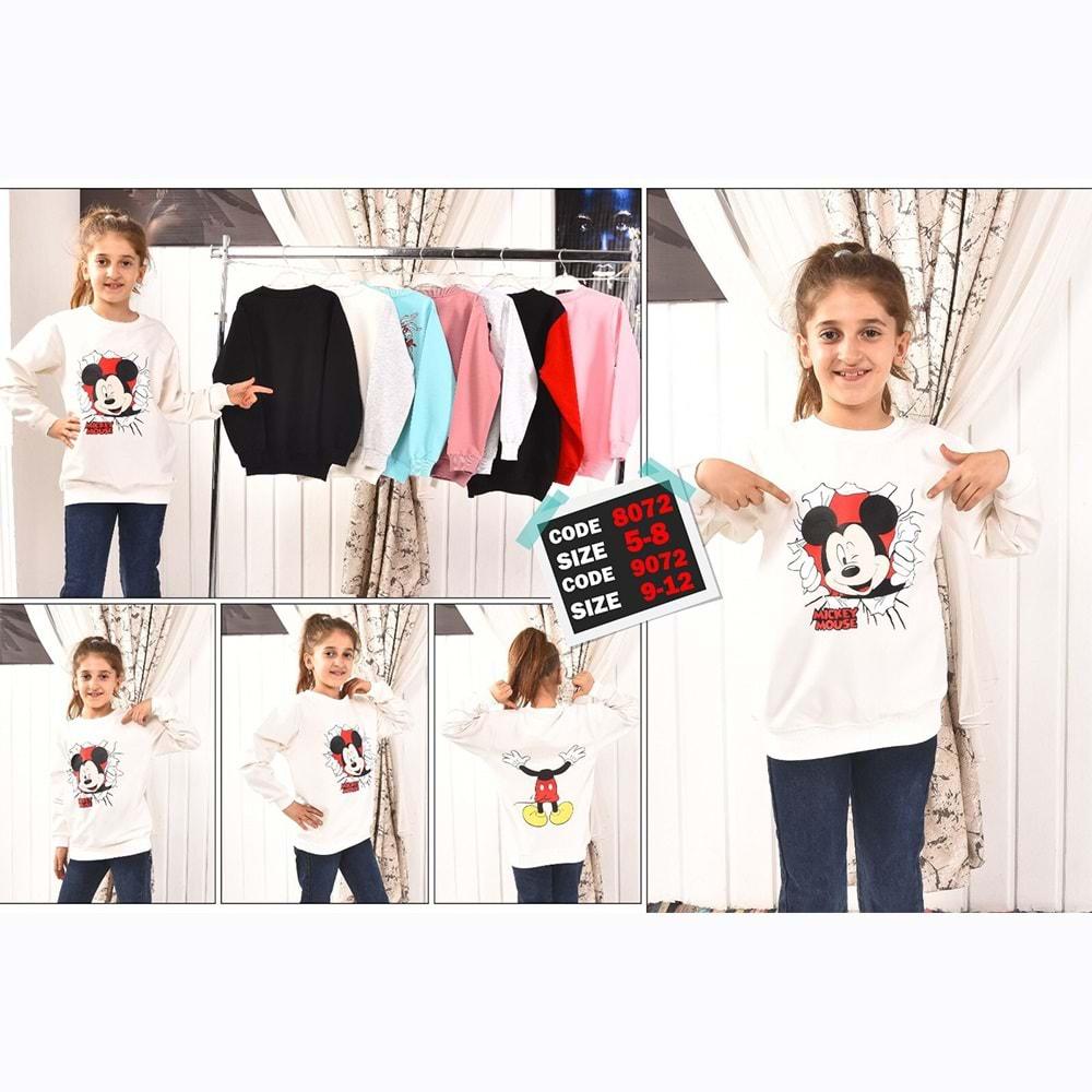 Zara 8072 Kız Çocuk Mickey Mouse Baskılı Penye Simit Yaka Sweat 5-8 Yaş