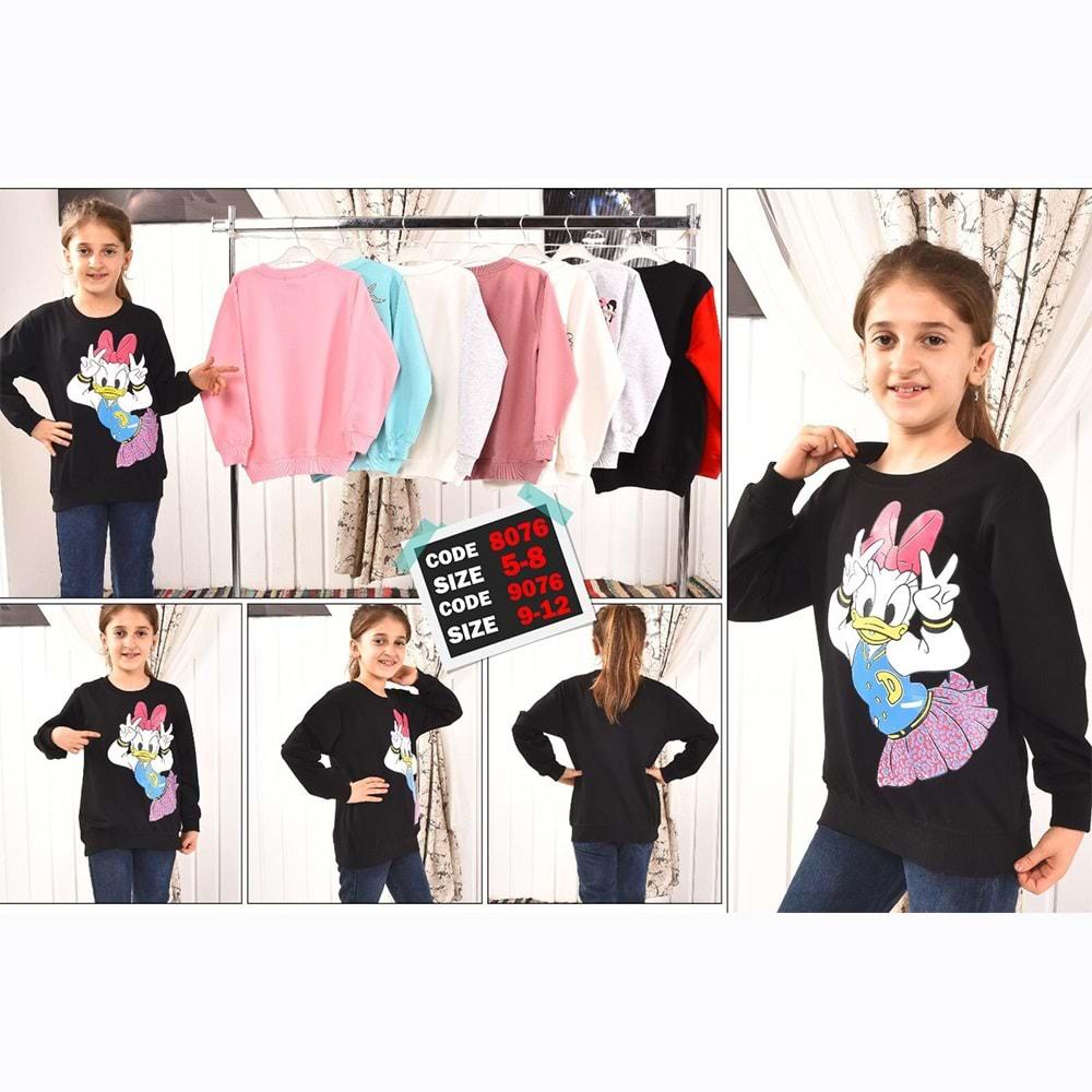 Zara 8076 Kız Çocuk Daisy Duck Baskılı Penye Simit Yaka Sweat 5-8 Yaş