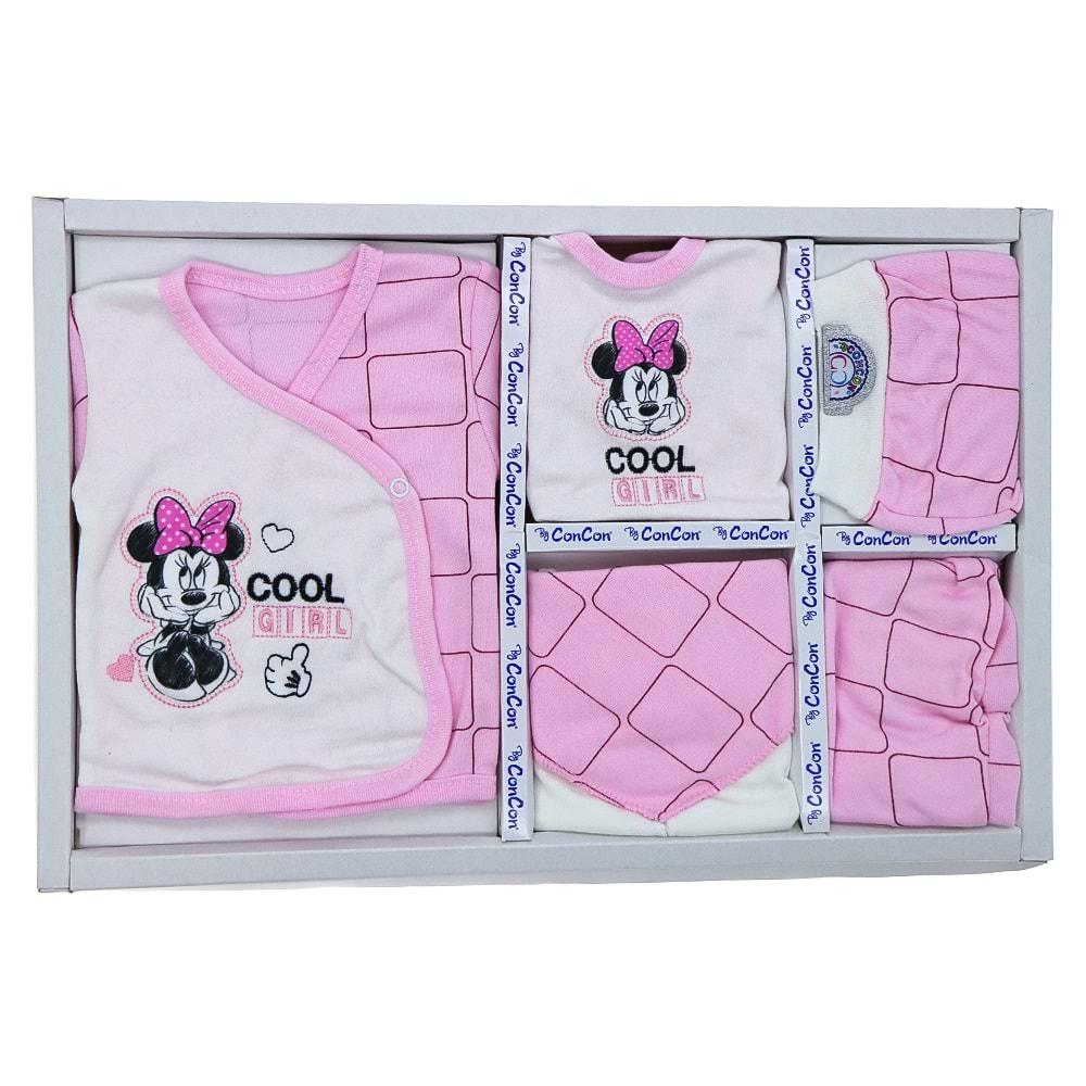 Concon 8031 Bebe Minnie Mouse Cool Nakışlı 8 Parça Lüx Zıbın Set 0-3 Ay