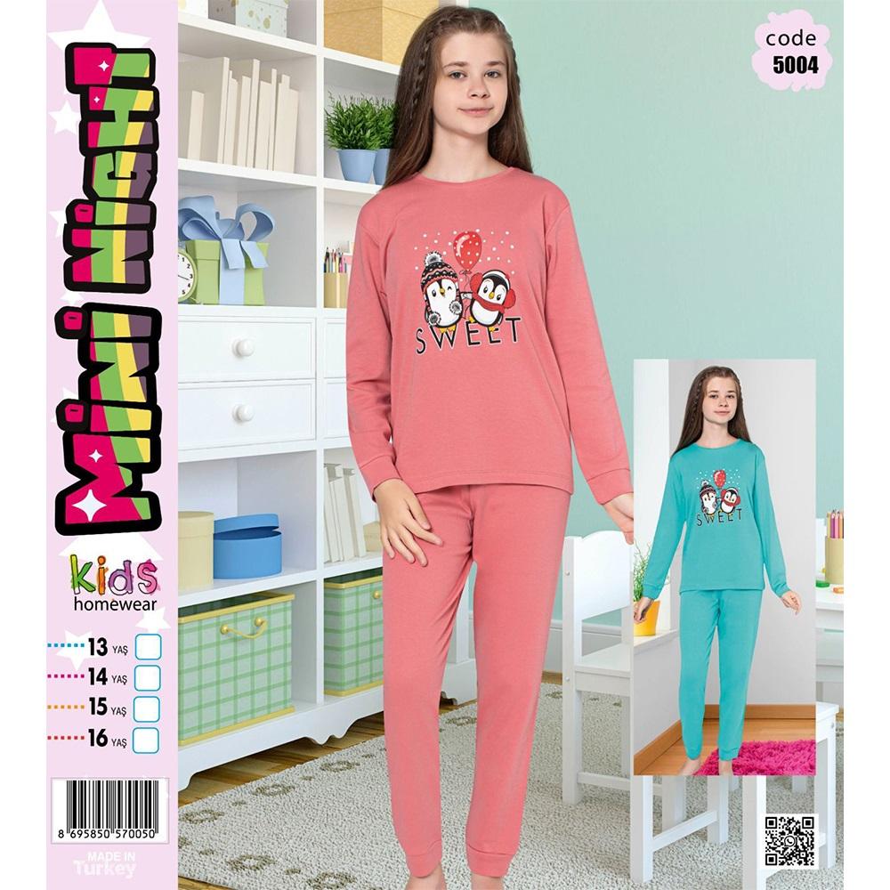 Mini Night 5004 Kız Çocuk Penye İnterlok Pijama Takımı 13-16 Yaş