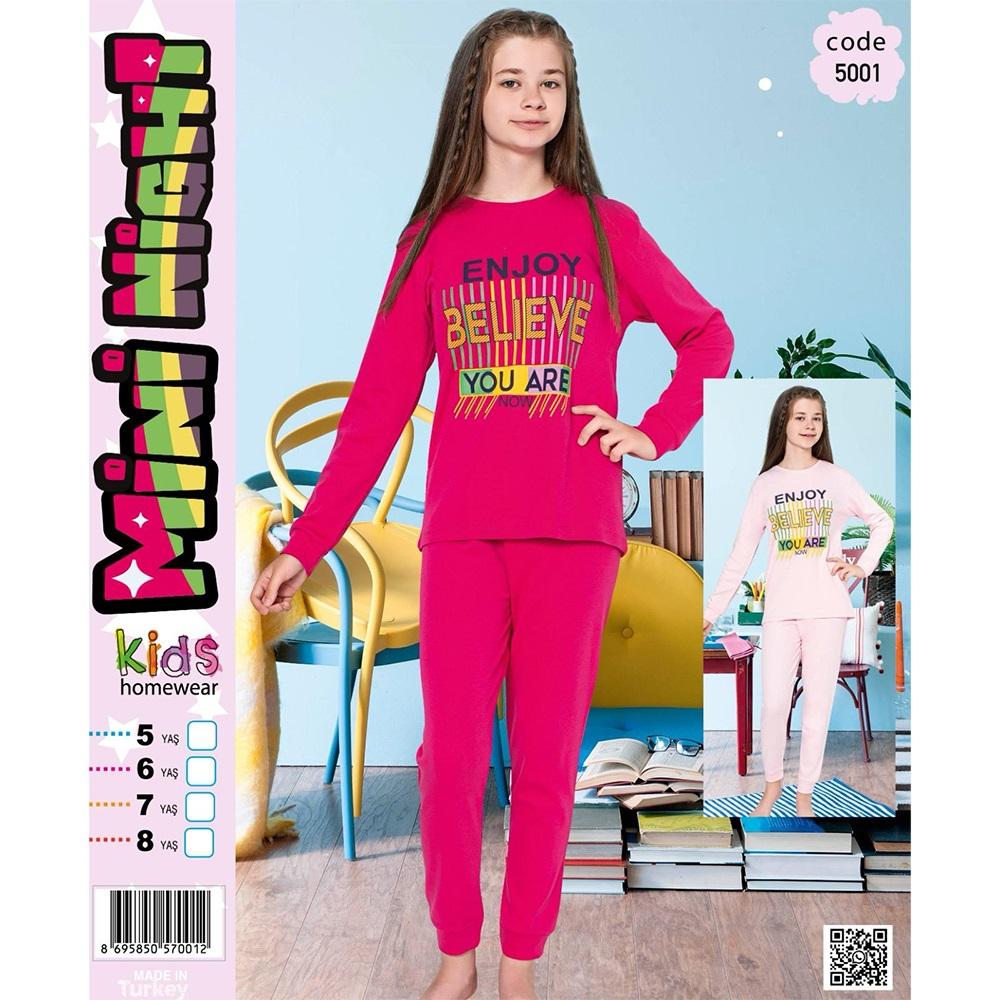 Mini Night 5001 Kız Çocuk Penye İnterlok Pijama Takımı 13-16 Yaş