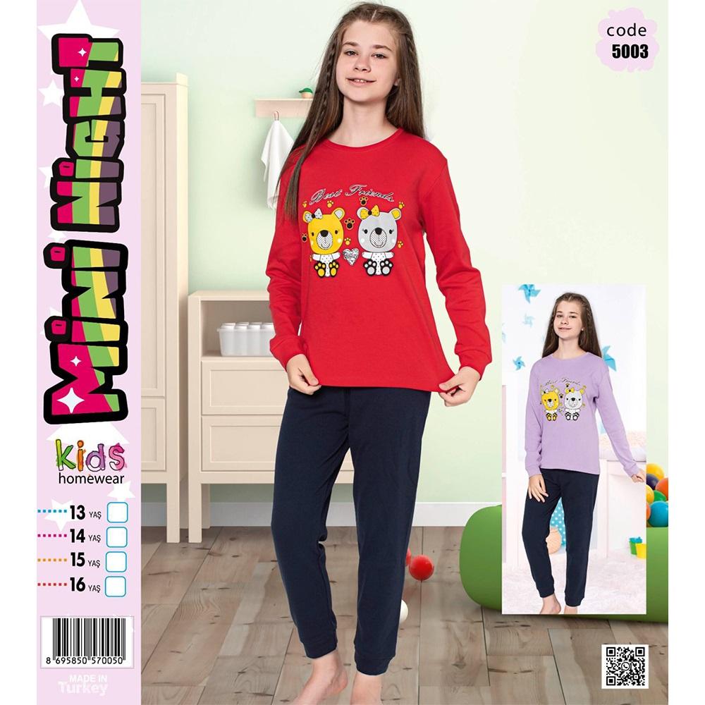 Mini Night 5003 Kız Çocuk Penye İnterlok Pijama Takımı 13-16 Yaş