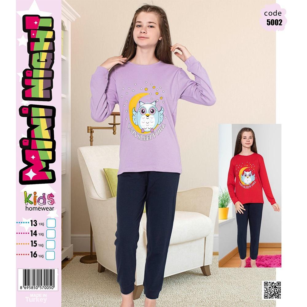 Mini Night 5002 Kız Çocuk Penye İnterlok Pijama Takımı 5-8 Yaş
