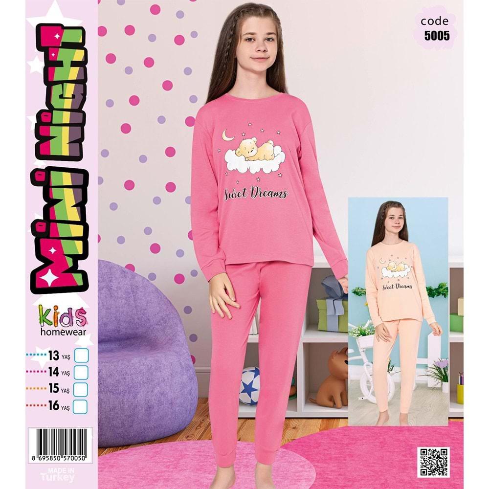Mini Night 5005 Kız Çocuk Penye İnterlok Pijama Takımı 5-8 Yaş