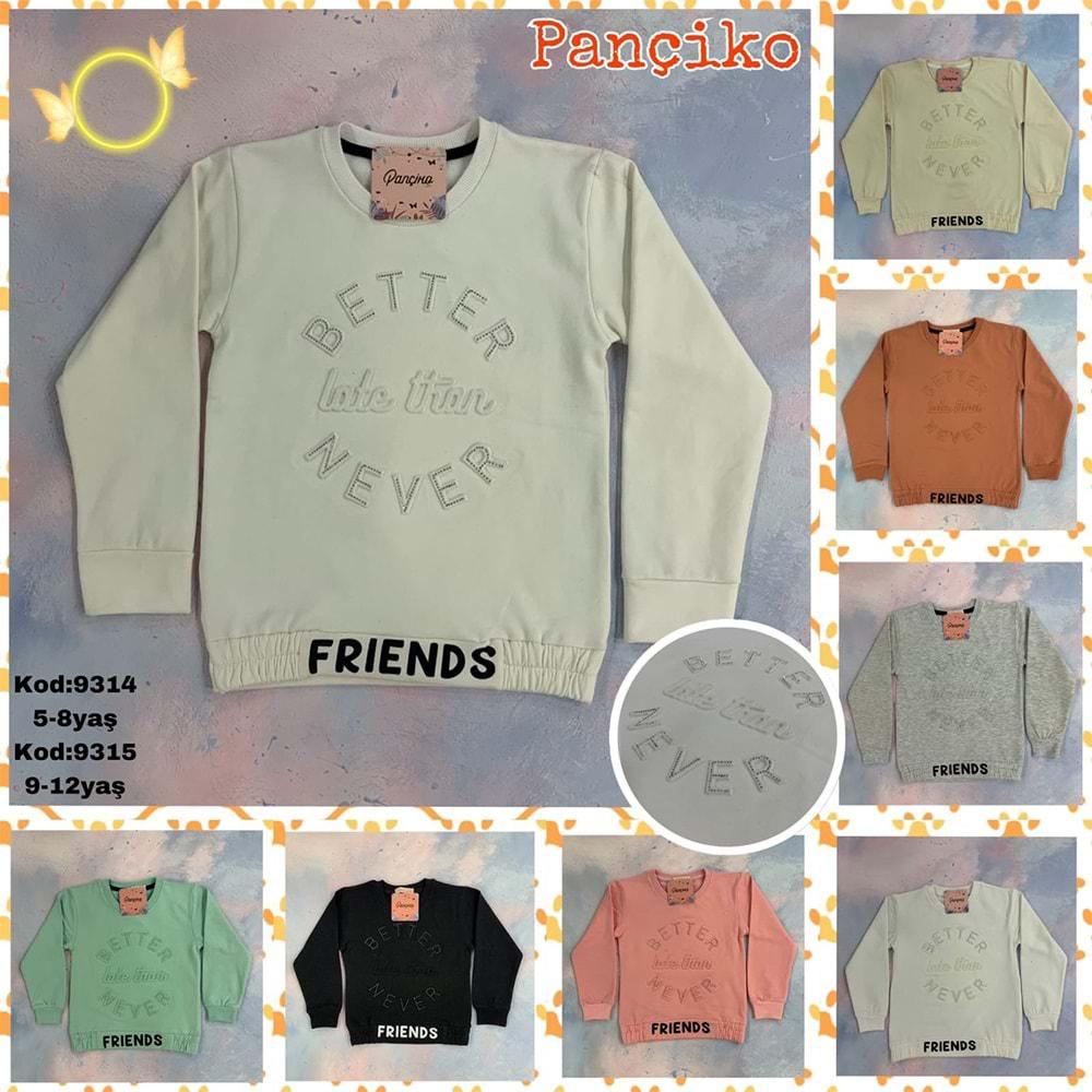 Pançiko 9314 Kız Çocuk Friends Kabartma Desenli 2 İp Şardonlu Sweat 5-8 Yaş