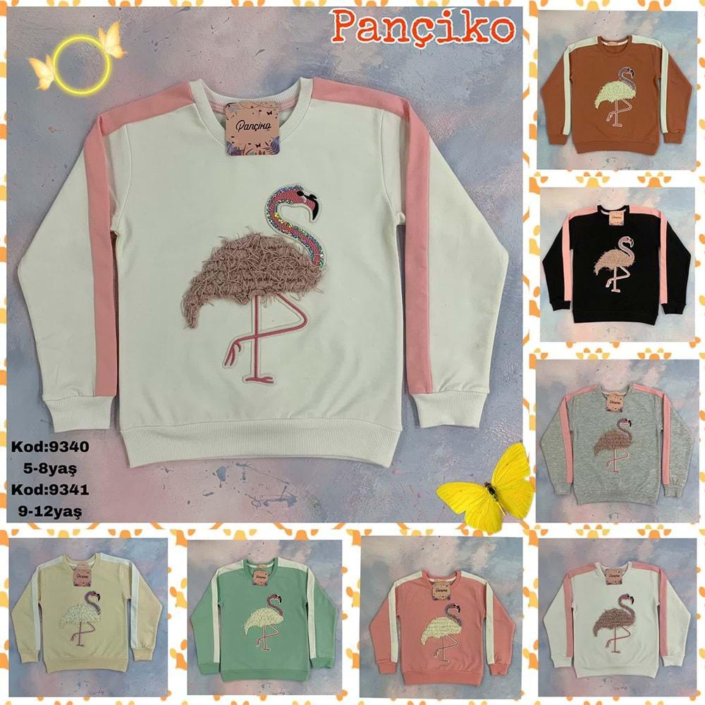 Pançiko 9340 Kız Çocuk Pullu Flamingo Nakışlı 2 İp Şardonlu Sweat 5-8 Yaş