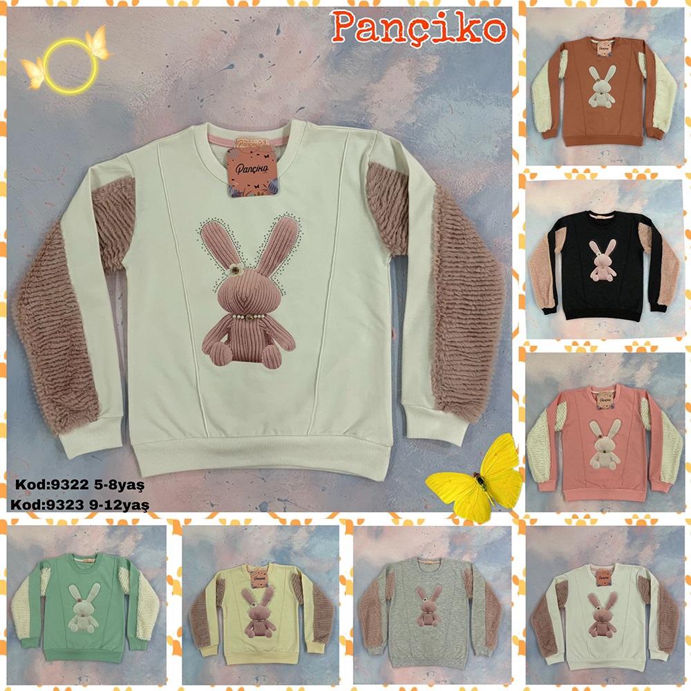 Pançiko 9322 Kız Çocuk Kol Peluş Tavşan Baskılı 2 İp Şardonlu Sweat 5-8 Yaş