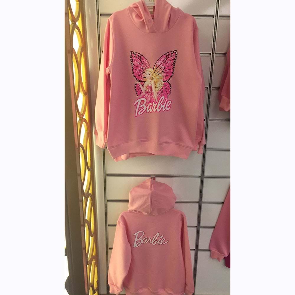 Barbie 9089 Kız Çocuk 2 İp Penye Kanatlı Barbie Baskılı Kapşonlu Sweat 9-12 Yaş