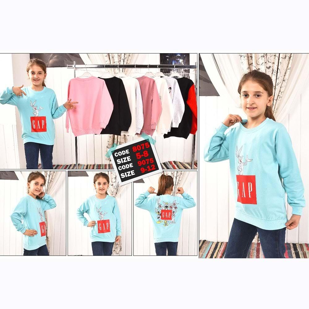 GAP 8075 Kız Çocuk Bunny Baskılı sıfır Yaka 2 İp Penye Sweat 5-8 Yaş