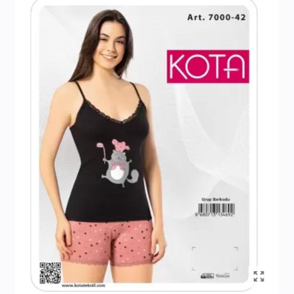 Kota 7000 -42 Bayan İp Askılı Güpürlü Baskılı Şortlu Takım