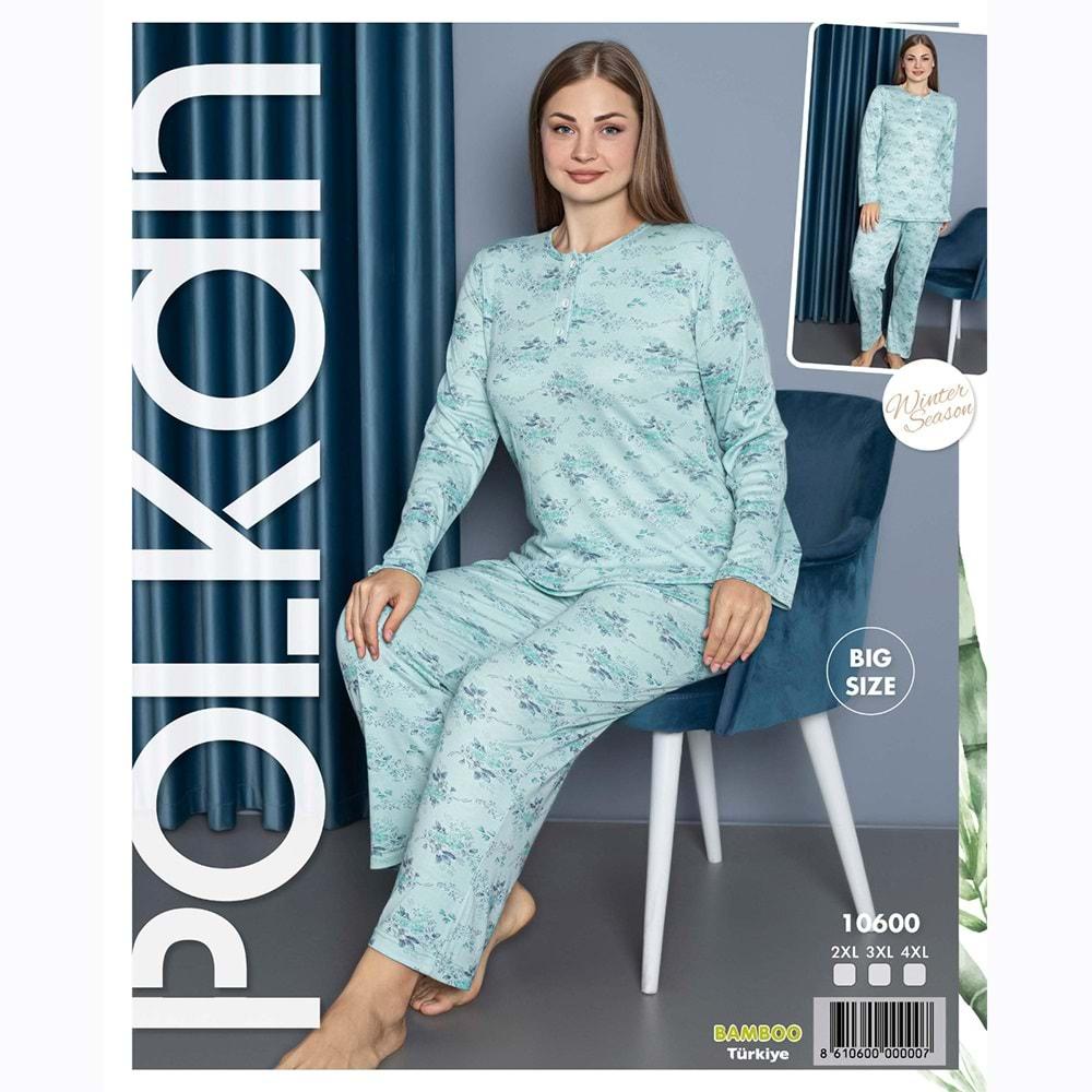 Polkan 10600 Bayan Bambu Empirme Desenli Uzun Kol Battal Pijama Takımı 2XL-4XL