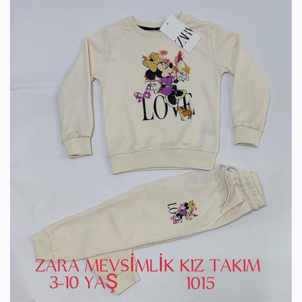 ZARA-1015 Kız Çocuk Penye Sıfır Yaka Mini Baskılı Takım 3-6 Yaş