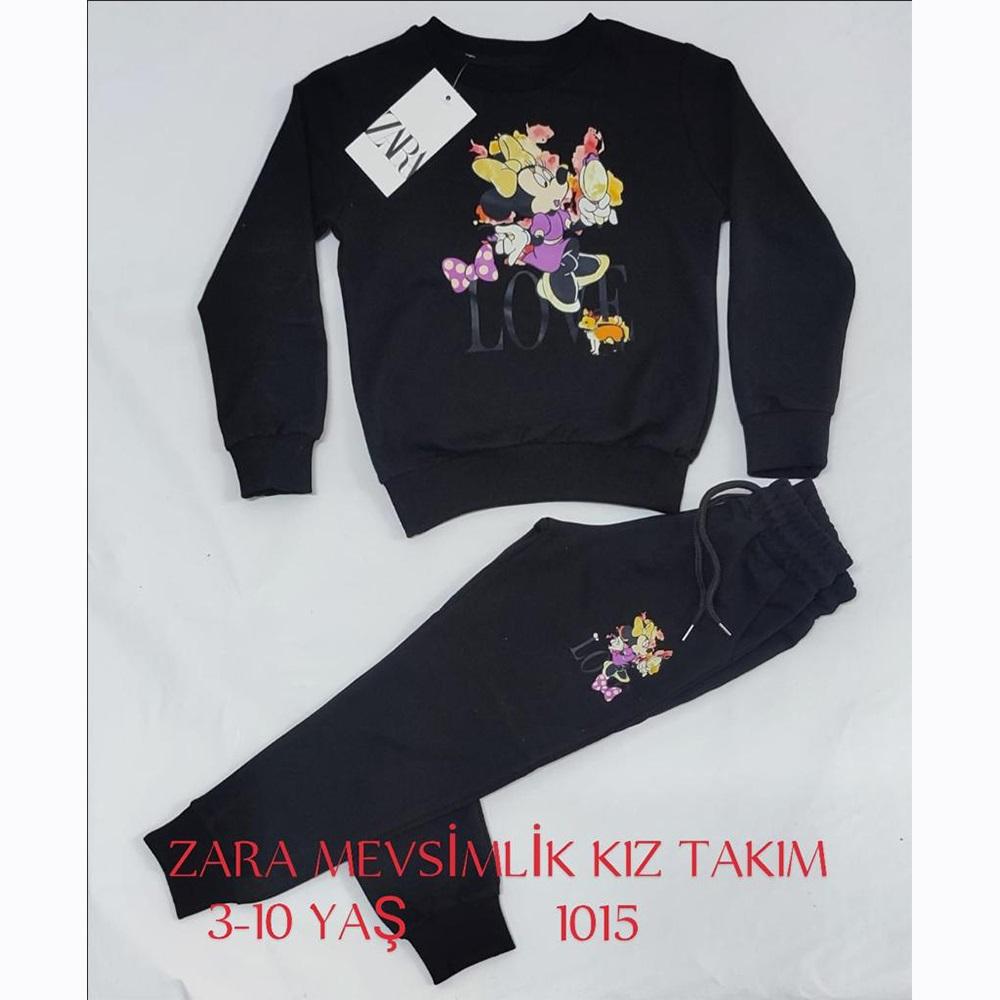 ZARA-1015 Kız Çocuk Penye Sıfır Yaka Mini Baskılı Takım 3-6 Yaş