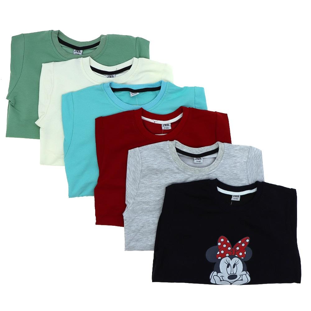 Zara 9091 Kız Çocuk Penye 2 İp Mickey Baskılı Sıfır Yaka Sweat 9-12 Yaş