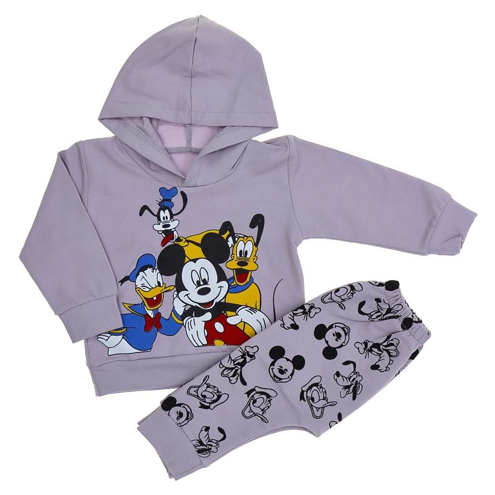 My Oktay 2036 Bebe Penye Mickey Mouse Baskılı Kapşonlu Takım 9-18 Ay