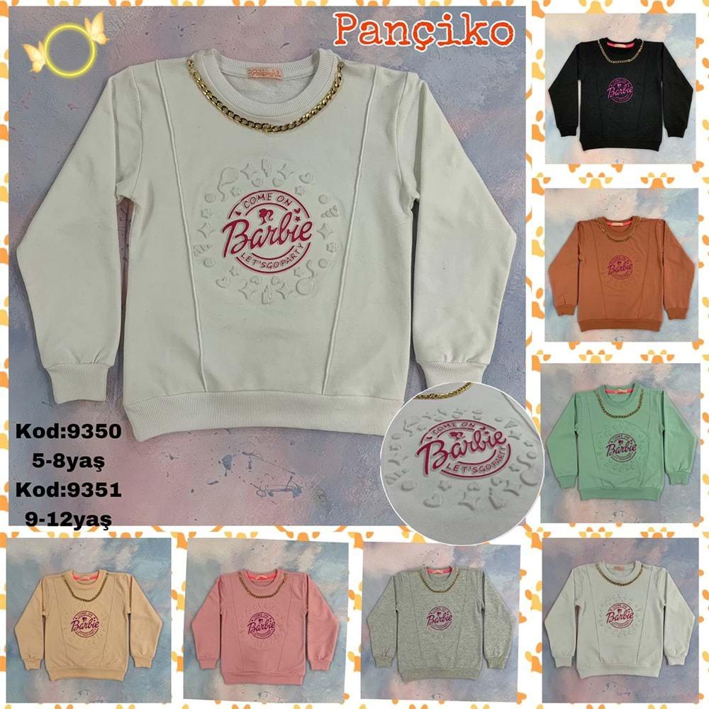 Pançiko 9350 Kız Çocuk Barbie Gold Zincirli Baskılı 2 İp Şardonlu Sweat 5-8 Yaş