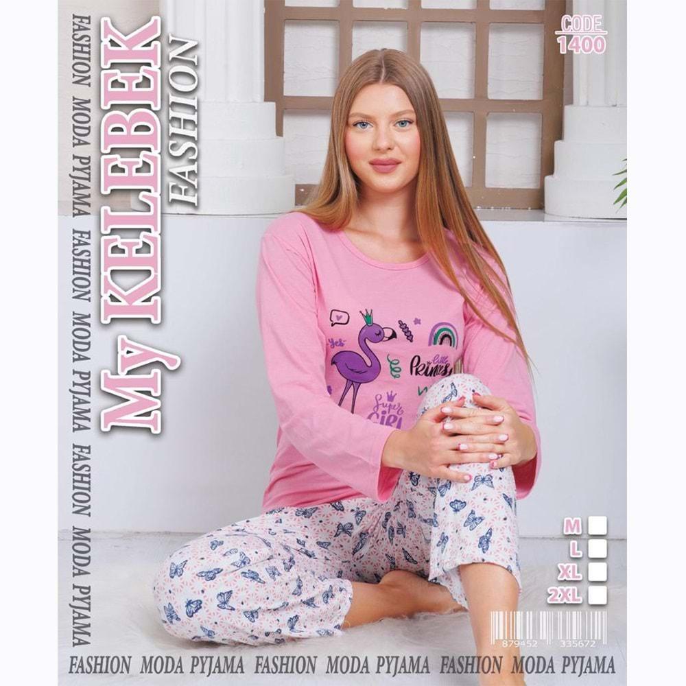MY Kelebek 1400 Bayan Penye Genç Uzun Kol Pijama Takımı M-2XL