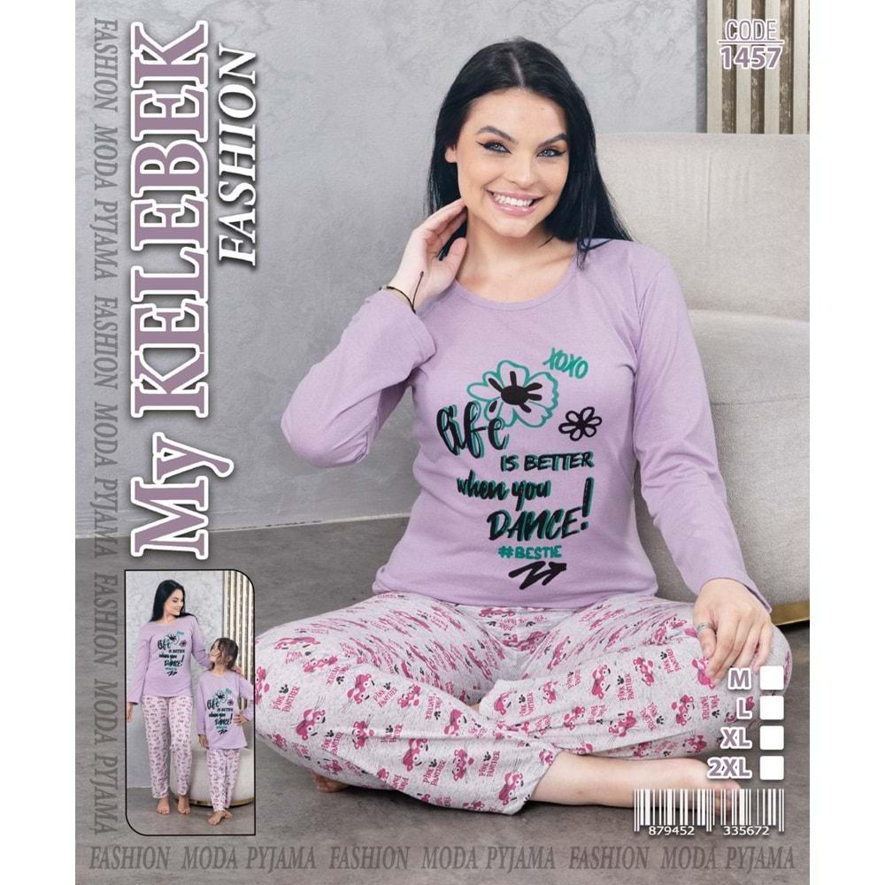 MY Kelebek 1457 Kız Çocuk Penye Uzun Kol Pijama Takımı 5-6 13-14 Yaş